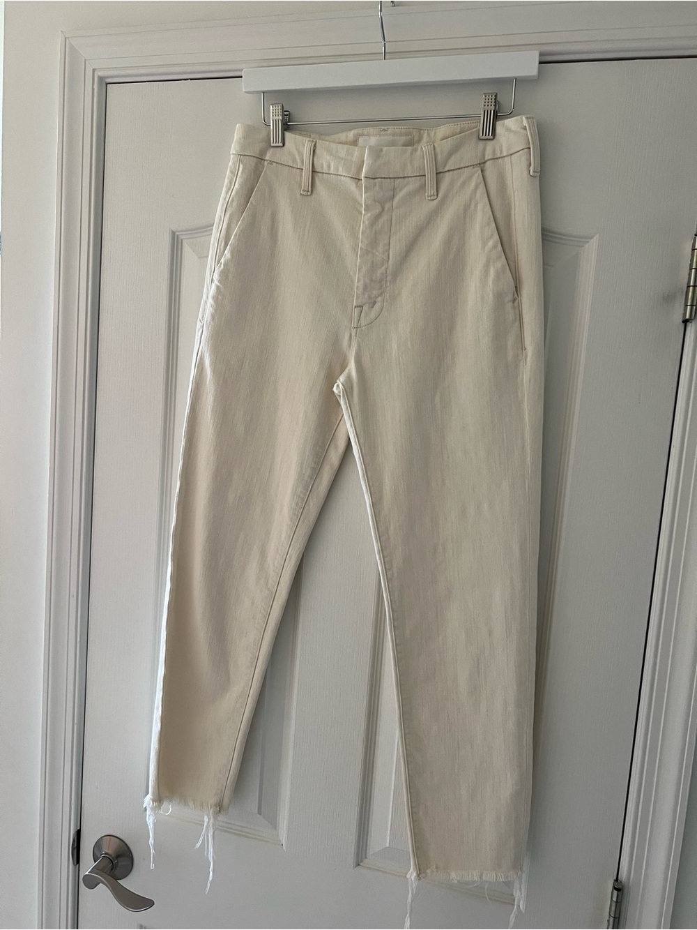 MOTHER Off-White Straight Leg Jeans with Raw Hem